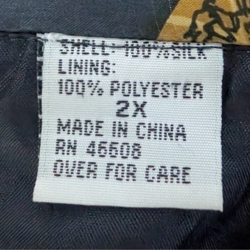 Lady CA Sport Vintage Silk Bomber Jacket 2X Navy Blue Baroque Chain Print Zip - Picture 8 of 11